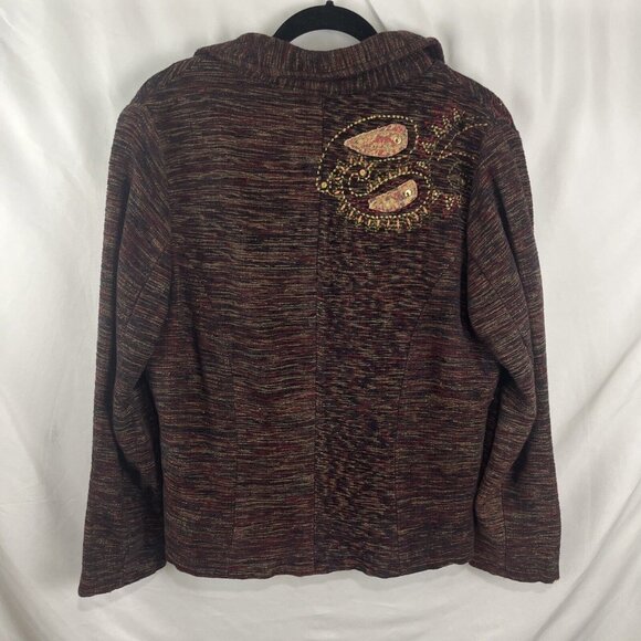 April Cornell Burgundy Blazer w/ Fabric and Sequin Embellishments Womens Size S - Picture 6 of 9